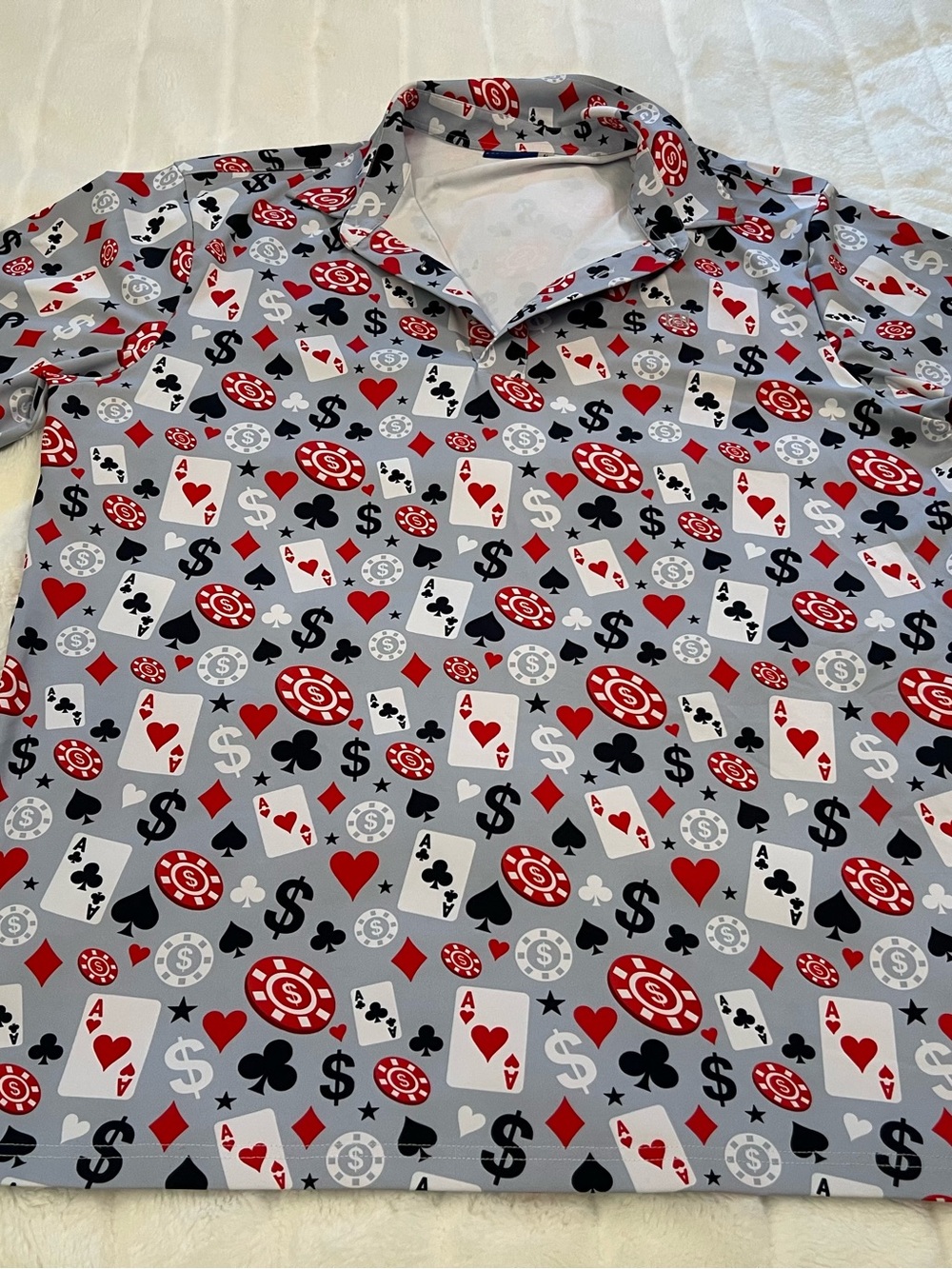 Hreski golf shirt Men’s large Vegas Casino Gambling Dice Blue Red Short Sleeve